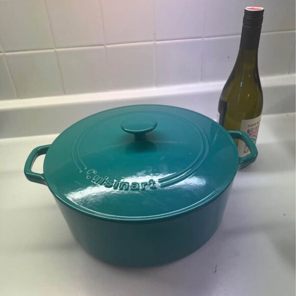 Cuisinart Dutch Oven Casserole Dish Cast Iron Teal 7 Quart - Picture 1 of 7